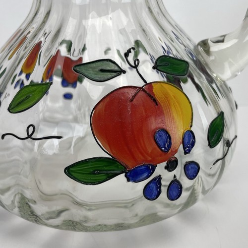 Fluted Glass Pitcher Hand Painted Fruit Flowers Gold Rim Vintage Romania - Picture 14 of 14