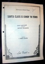 1934 Advance Artist Copy SANTA CLAUS IS COMIN' TO TOWN Sheet Music by Coots