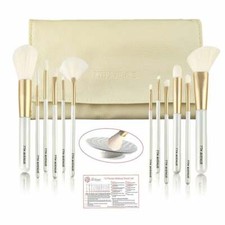 12 Pcs White Gold Makeup Brush Set by 7th Avenue with Carry Bag and Cleaner Mat