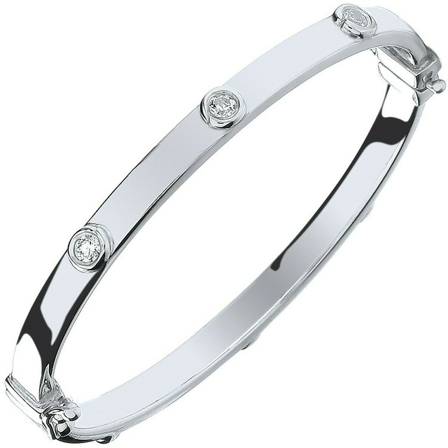 Solid Silver Baby Bangle Smooth Set Gemstones Little Girl Christening Hallmark Solid Silver Baby Bangle Smooth Set Gemstones Little Girl Christening Hallmark