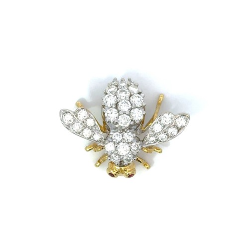 Herbert Rosenthal Diamond & Ruby 18K Yellow/White Gold Two-Tone Bee Brooch Pin - Picture 9 of 12