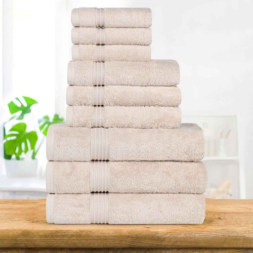 600 GSM Egyptian Cotton Highly Absorbent Solid 9-Piece Ultra Soft Towel Set - Picture 104 of 132