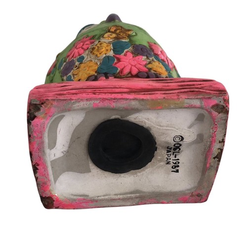 Vtg 1967 Holiday Fair OSL Japan Owl Bank Retro Neon Pink Green Composition 6.5” - Picture 3 of 8