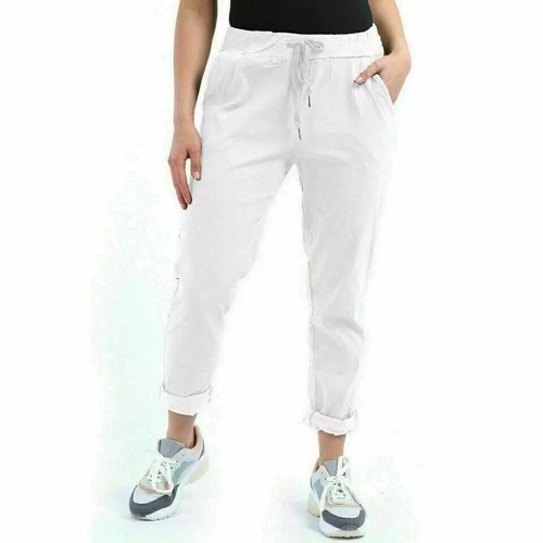 Ladies Italian Plain Magic Elasticated Stretchy Comfy Trousers Jogger Pants UK - Picture 8 of 14