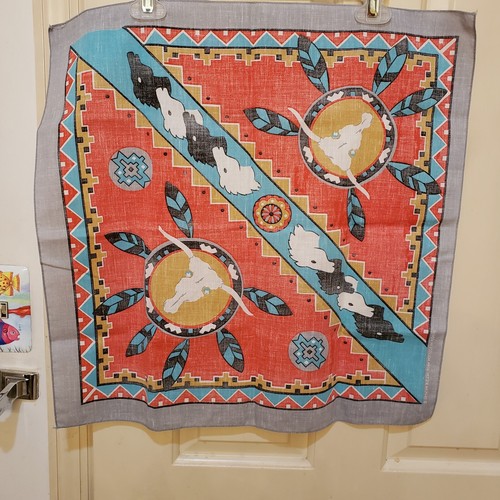 Southwest Native American Bandana Handkerchief Longhorn Skull Horse USA 21 x20.5 - Picture 9 of 9