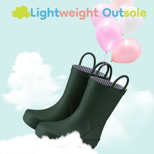 HISEA Toddler Kids Rubber Rain Boots Zero-Drop Waterproof Pull-On Handle Wellies - Picture 32 of 53