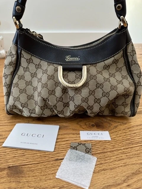 Gucci Gold Original GG Canvas D-Ring Abbey Shoulder Bag Small