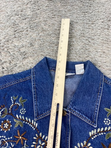 Dressbarn Denim Jacket Womens 1X Western Y2K Floral Embroidered Ranch Cowgirl - 第 7/9 張圖片