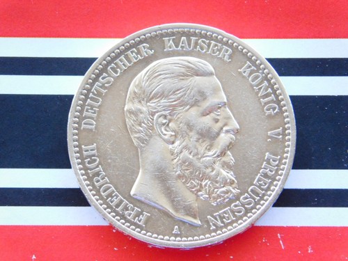 GERMAN 5 Mark 1888 A PRUSSIA King Friedrich III 90% Silver Coin EMPIRE WW1 RARE - Picture 3 of 9