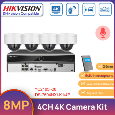 Hikvision 4CH 4K AcuSense POE Security CCTV System 8MP IR IP MIC Dome Camera Lot