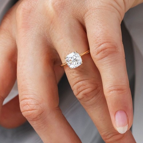8 mm Kissen geschnitten Moissanit 14K gelb vergoldet Hochzeit Verlobungsring Sets - Bild 6 von 10