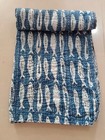 Fish Print Indian Kantha Quilt Bedspread Bedding Throw Cotton Blanket Hand Block
