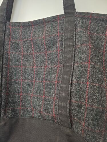 Vintage J Peterman Wool Gray Grey Plaid Tote Duffle Bag Lexington KY RARE - Picture 3 of 13