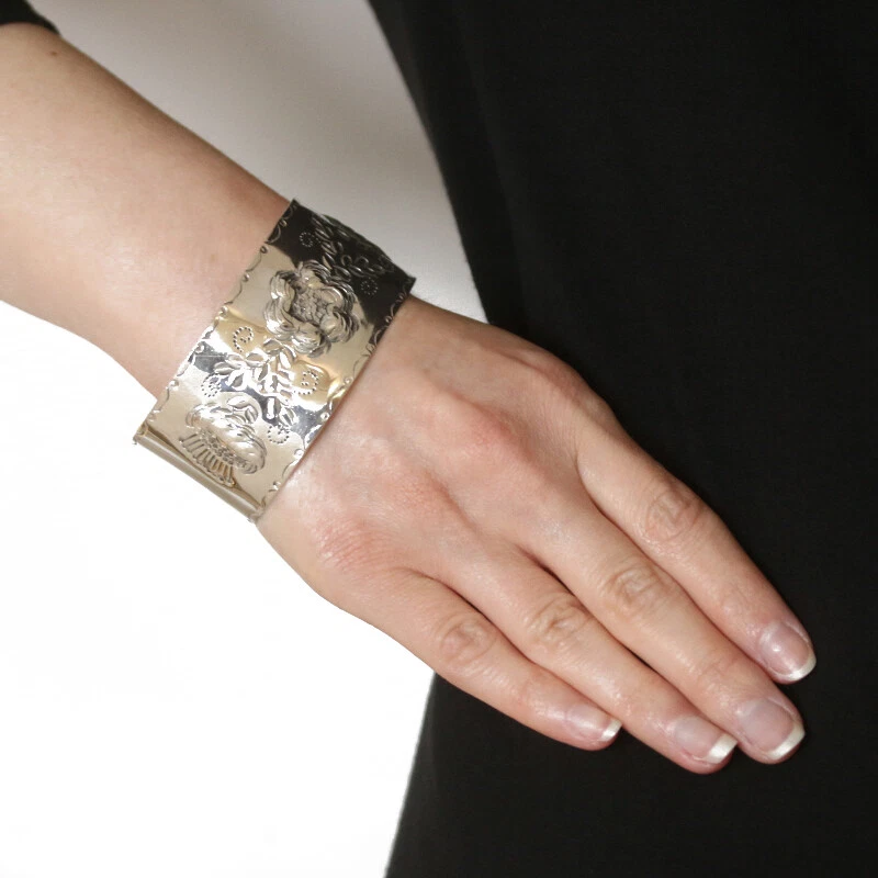 Sterling Silver Flower Garland Handmade Cuff Bracelet 7 1 2
