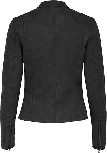 ONLY Women AVA Faux Suede Leather Biker Jacket Black Size 14UK /EU 42 - Picture 7 of 8