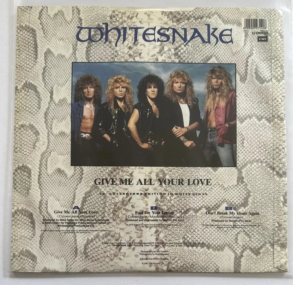 Whitesnake - Give Me All Your Love 12" White Vinyl EX/EX Condition - Image 3 of 4