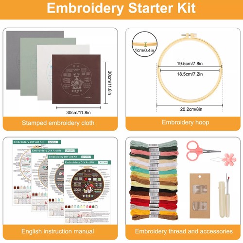 4 Embroidery Starter Kit for Beginners Cross Stitch Stamped DIY Decor Craft Tool - Picture 2 of 8