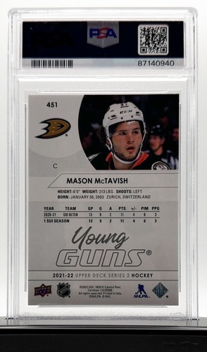 2021-22 Upper Deck Young Guns Mason McTavish #451 PSA 9 MINT - Bild 2 von 2