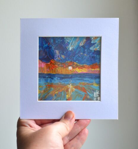Sonnenuntergang Meereslandschaft Gemälde - 5x5 Original Acryl Ozean Miniatur - Bild 6 von 9