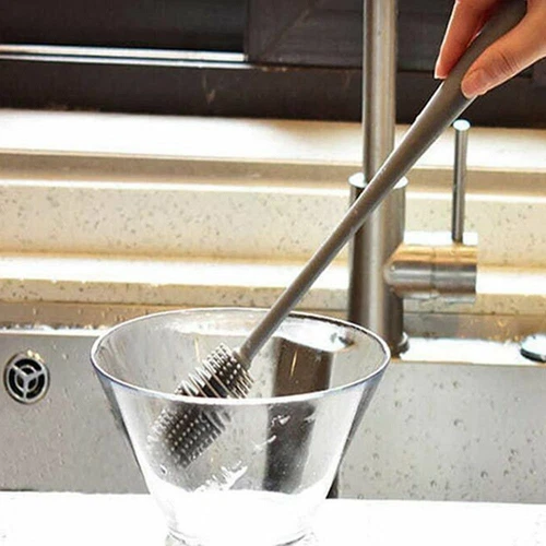 Long Handle Silicone Bottle Brush Cup Scrubber Glass Cleaning Brush Kitchen Tool - Picture 8 of 14
