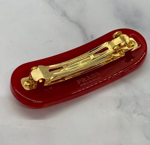 Echte PRADA rot Acryl Gold Ohrstecker Haarspange Haarspange - gebraucht / KY4826 - Bild 3 von 6