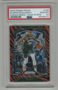 GIANNIS ANTETOKOUNMPO 2019-20 PANINI PRIZM CHOICE TIGER STRIPE PRIZM PSA 10