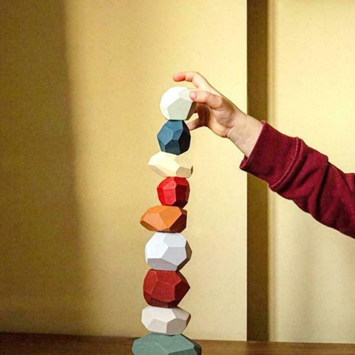 New 16 Pcs Toy Creative Wooden Colored Stacking Balancing Stone Building Blocks - Picture 5 of 8