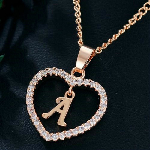 26 Letters Name Initial Zircon Love Heart Pendant Necklaces Link Chain Necklaces - Picture 13 of 32