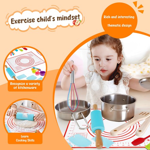 19Pcs Kids Baking and Cooking Set for Real Cooking Safe Toddler Kitchen Cofrx - Picture 3 of 11