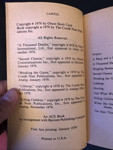 Capitol By Orson Scott Card An Analog Book 1979 First Ace Printing PB RARE - Picture 3 of 5