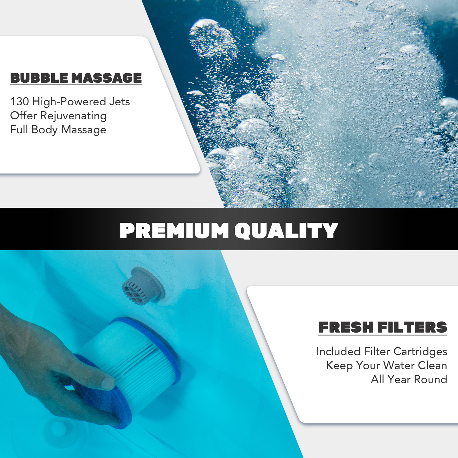 Portable Hot Tub with Bubble Jets Auto Pump 6 Person 7' Inflatable Hot