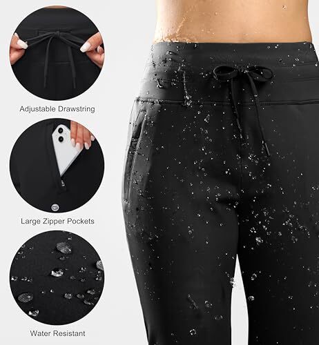 Women's Fleece Lined Joggers High Waisted Water Resistant Thermal Medium Black - Picture 5 of 7