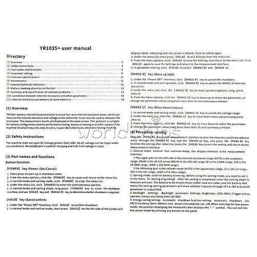 YR1035+ Internal Resistance Detector High Precision Li-ion Car Battery Tester - Picture 12 of 19