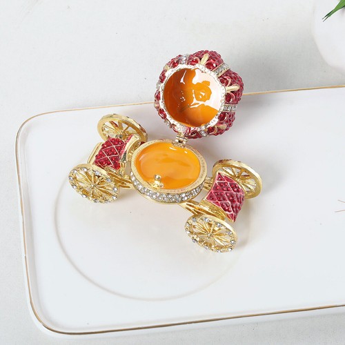 Red Crown Car Trinket Box Hinged Rhinestone Jeweled Colorful Enamel Ring Box - Picture 4 of 5