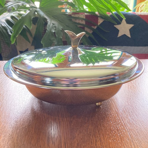MCM Chrome Lidded Serving Dish Finial 3 Foot Silver 1960s Vintage Luxury Party - Picture 1 of 11