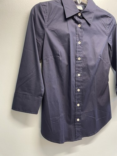 Camisa de vestir J.Crew para mujer XS con botones manga 3/4 algodón spandex azul marino nueva con etiquetas - Imagen 4 de 15