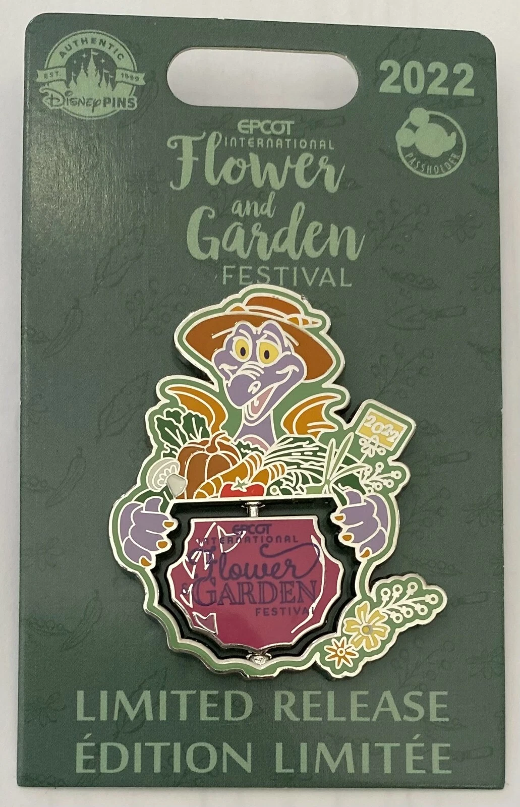 EPCOT 2022 Flower & Garden Festival Limited Release Figment Spinner Pin - BNOC
