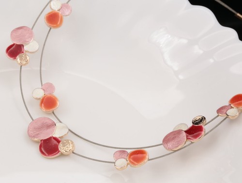 Collana girocollo 2 strati smalto rosso rosa placcato oro gioielli N40 - Foto 3 di 3