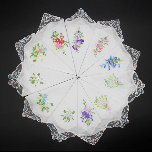 12 piezas Mujeres Vintage Bordado Flores Guiso Cuadrado Algodón Hanky Damas - Imagen 1 de 6