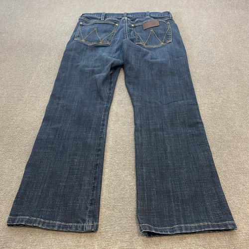 Wrangler Jeans Herren 32x28 Blau Denim Stretch Western Retro Slim Boot Leg Gesäumt