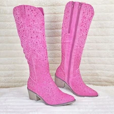 Wild Ones Glamour Cowboy Rhinestone Cowgirl Boots Tuck Zipper Fuchsia Pink