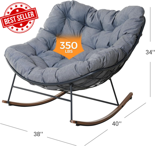 Outdoor Rocking Chair, E-Coated Papasan with Cushion, Patio Garden Recliner - Picture 2 of 11