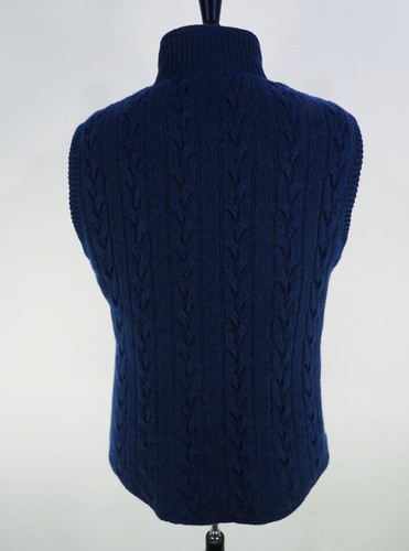 Chunky 100% Cashmere Cable Knit Reversible Navy/Gray Vest 54/XL Italy THICK 2 lb - Picture 2 of 6