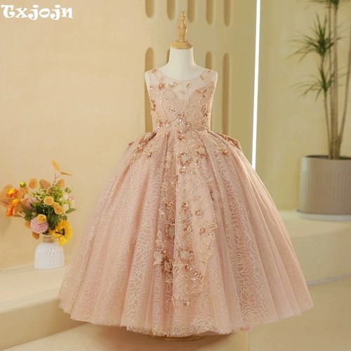 Cute O-neck Sleeveless Evening Dress Girl Princess Ball Gown Performance Clothes