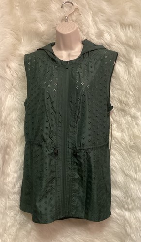 NWT - Nanette Lepore Dk Olive Embroidered Eyelet Drawstring Hooded Vest
