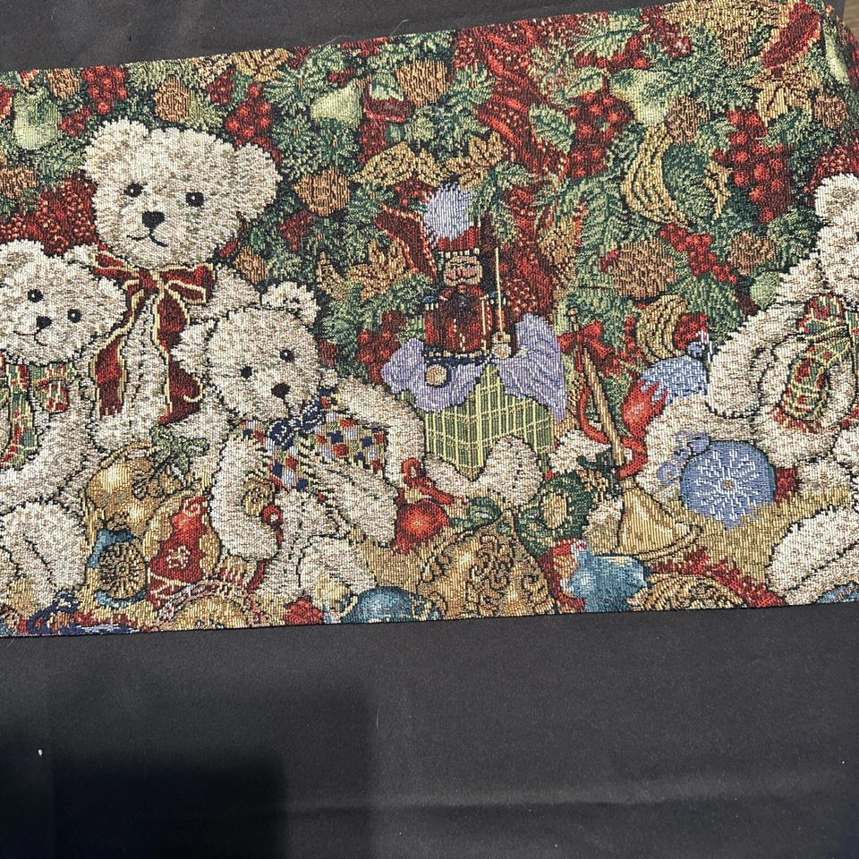 "Tapiz de Navidad de lino violeta oso de peluche mesa festivo corredor vacaciones 68x12""" Foto 4 de 4