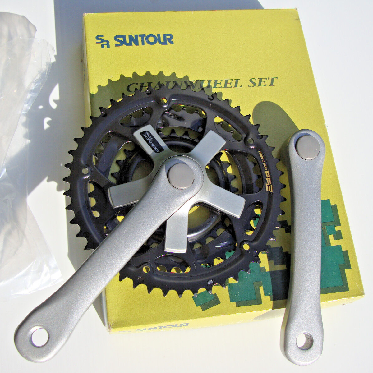 NOS Suntour Sakae SR XR100 MTB Bicycle Crank Set Tripple NOS Suntour Sakae SR XR100 MTB Bicycle Crank Set Tripple