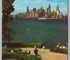 1959 Lower Manhattan Skyline from Bedloe's Island, NYC Vintage Postcard Posted