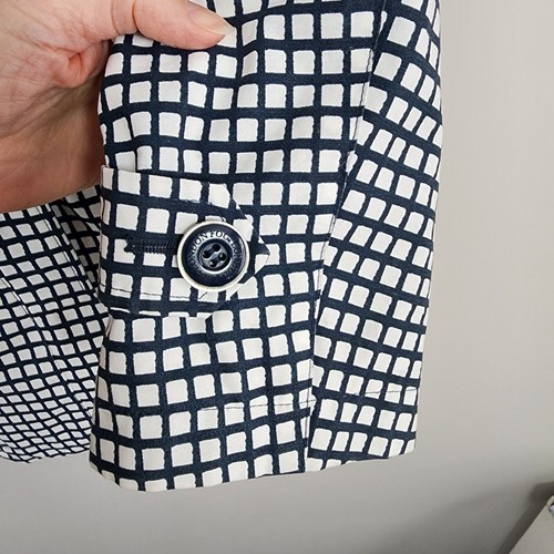 LONDON FOG Trench Coat Womens Large White Navy Windowpane Check Double Breasted - Picture 8 of 21