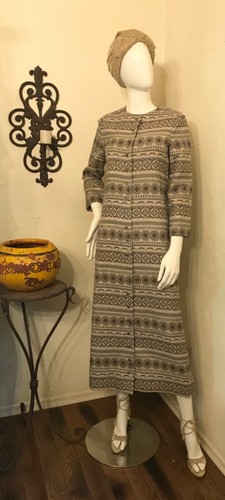 VINTAGE 1970's ANNE KLEIN Metallic Woven WOOL Hostess gown maxi dress S - Picture 3 of 12